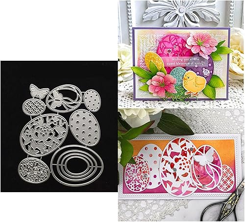 Miniatura 7 de Juego de 7 troqueles de metal de huevos de Pascua con diseño de flores mariposa plantillas de corte de marco manualidades tarjetas cortes para hacer