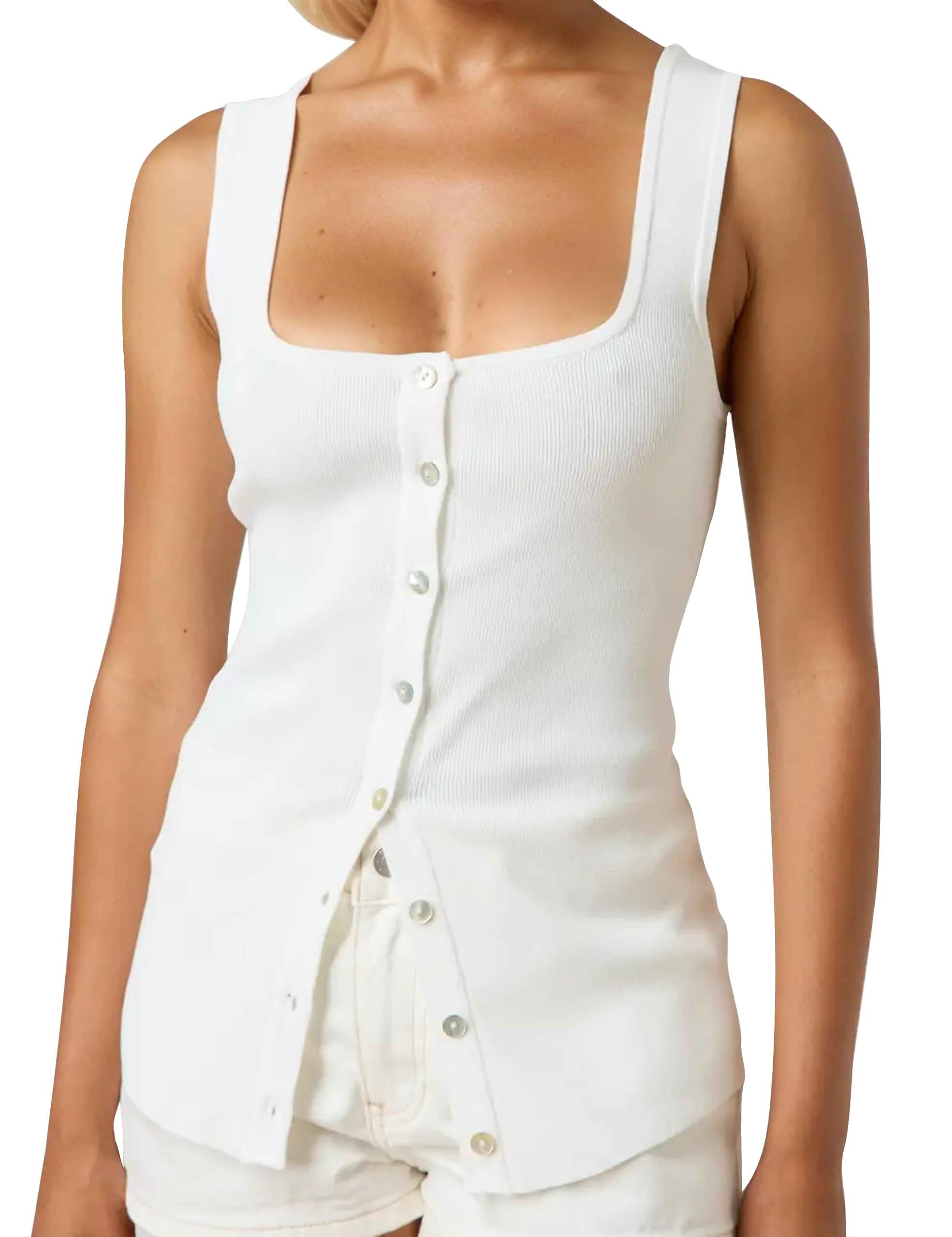 Women Square Neck Button Down Backless Slim Sweater Vest Top U Neck Sleeveless Open Back Button-Up Sexy Y2k Wide Strap Cami Tops