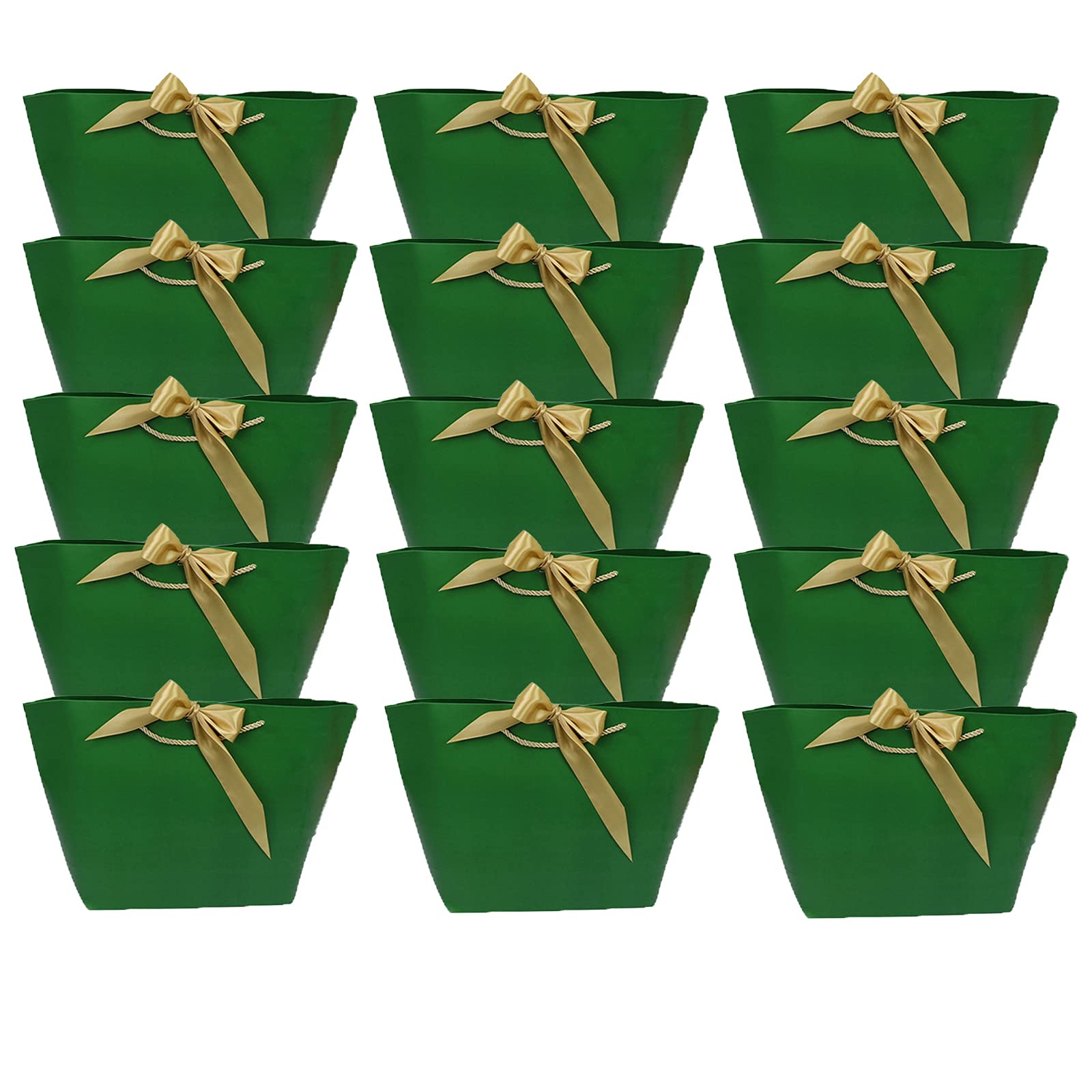 15 sacchetti regalo di carta con fiocco e manici, sacchetti regalo per compleanno, matrimonio, bomboniere, confezione regalo, colore: verde