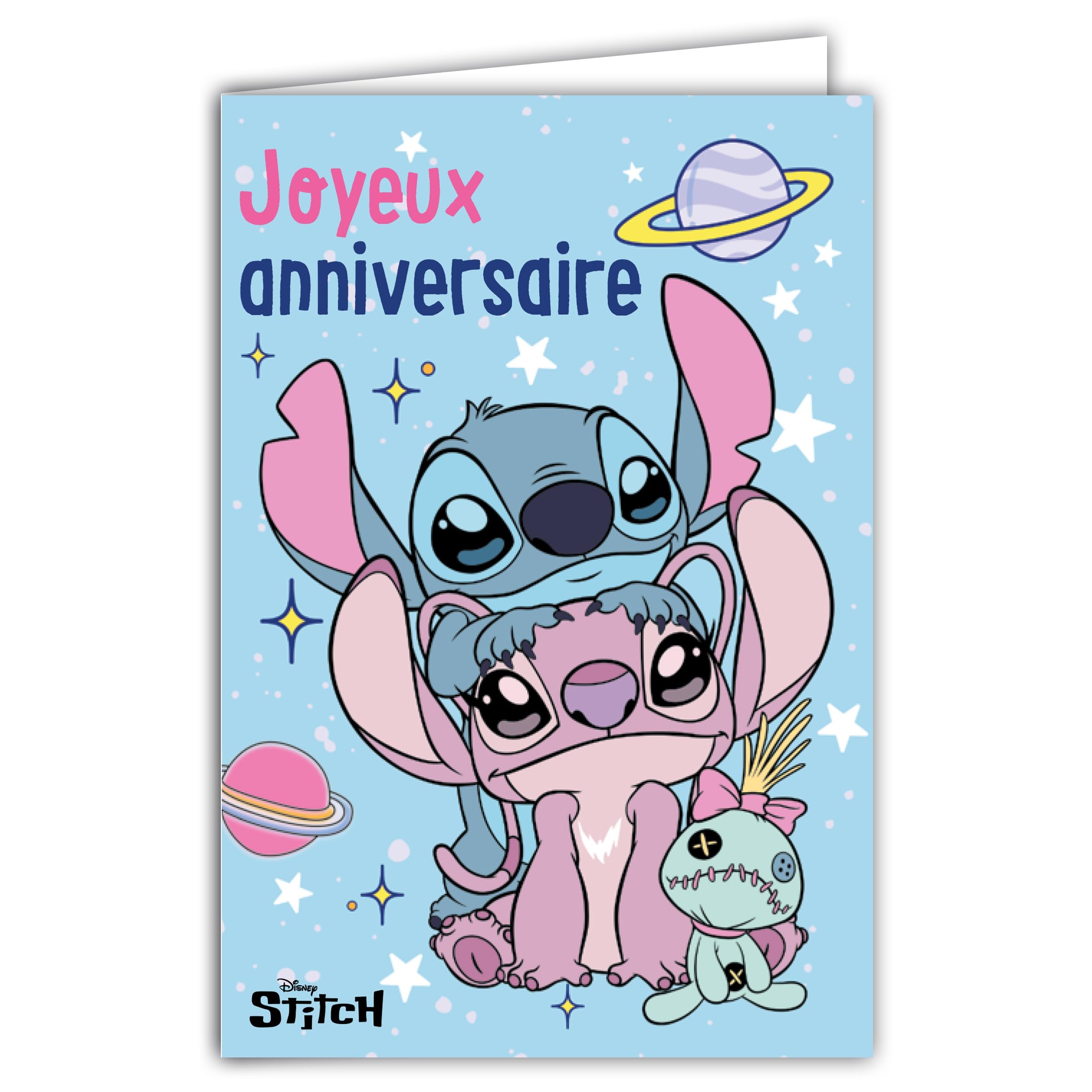 Disney Licence Officielle Carte ANNIVERSAIRE Stitch Rose Angel 12x17,5cm