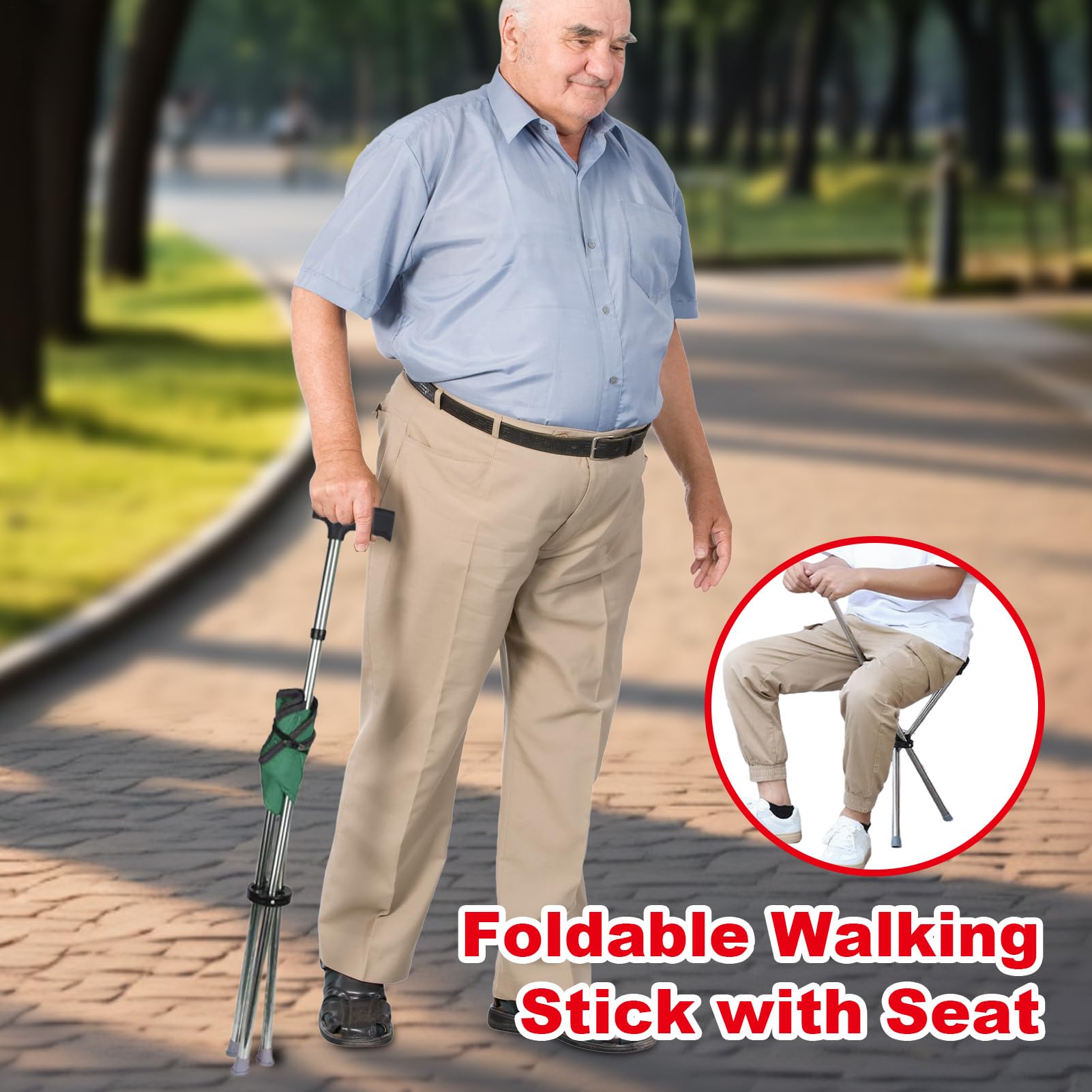 Bastón con asiento, bastón plegable, bastón plegable con asiento para ancianos, taburete antideslizante, ayuda de movilidad para hombres y mujeres, viajes, senderismo, pesca al aire libre, eventos