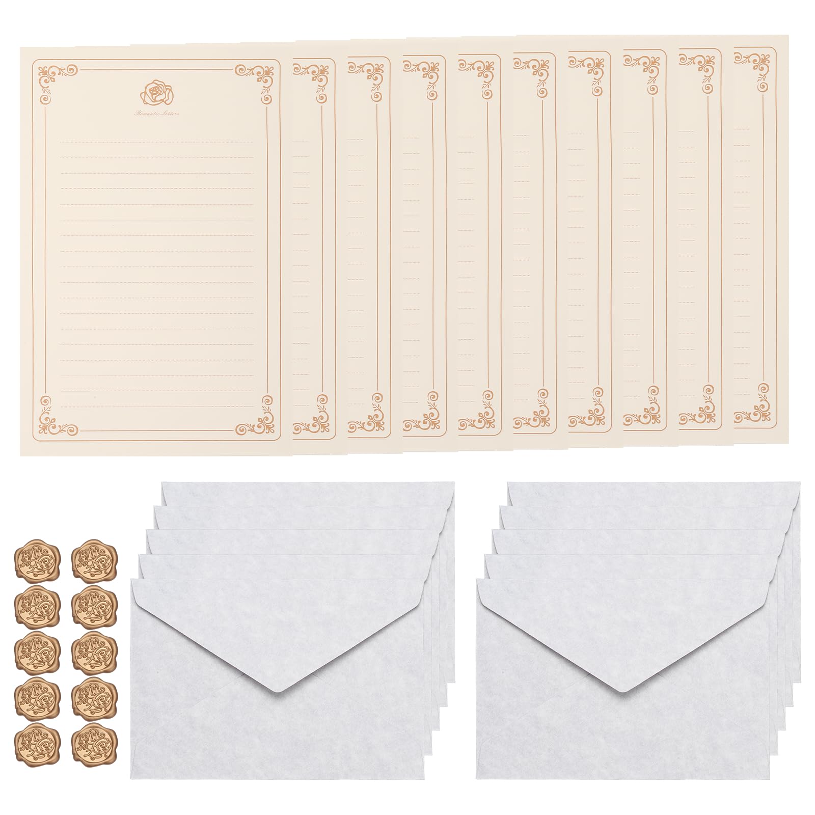 PATIKIL 10 Pack Colorful Business Envelopes, 4 x 6 Inch V Flap Parchment with A5 Paper and Sealing Wax Sticker Envelopes for Office Letter Mailing Checks Cards, Purple