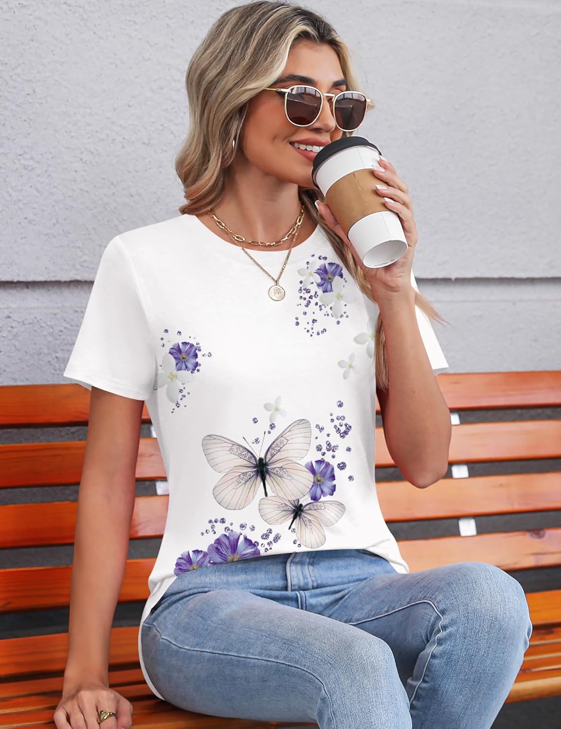 TCOT Women's Tops Summer Short Sleeve Crew Neck Shirts Dressy Casual Blouses for Women S-3XL - Image 5