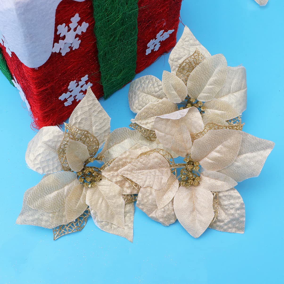 RLKHXBS Hand Decor 6 Piezas De Flores De Pascua De Navidad Flores De Pascua De Brillo Artificial Adornos para Coronas De Árboles De Navidad Decoración De Guirnaldas Guirnalda Artificial Día De