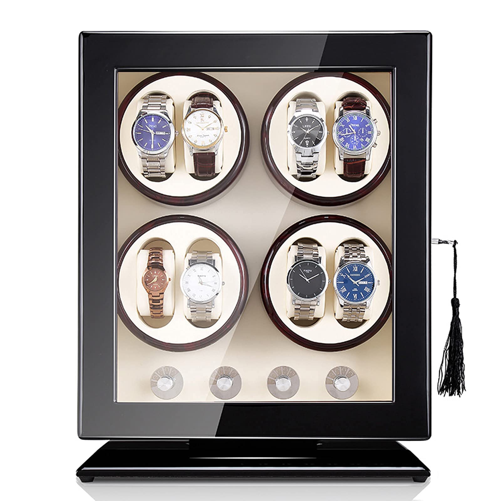 MYUYEE Watch Winder Vertical 8 Watch Winders With Led Backlight, Watches Shaker With Quiet Motor Automatic Rotary Winding, Mechanical Wooden Watch Box With 5 Modes,Leather 02 (Leather 03-A)