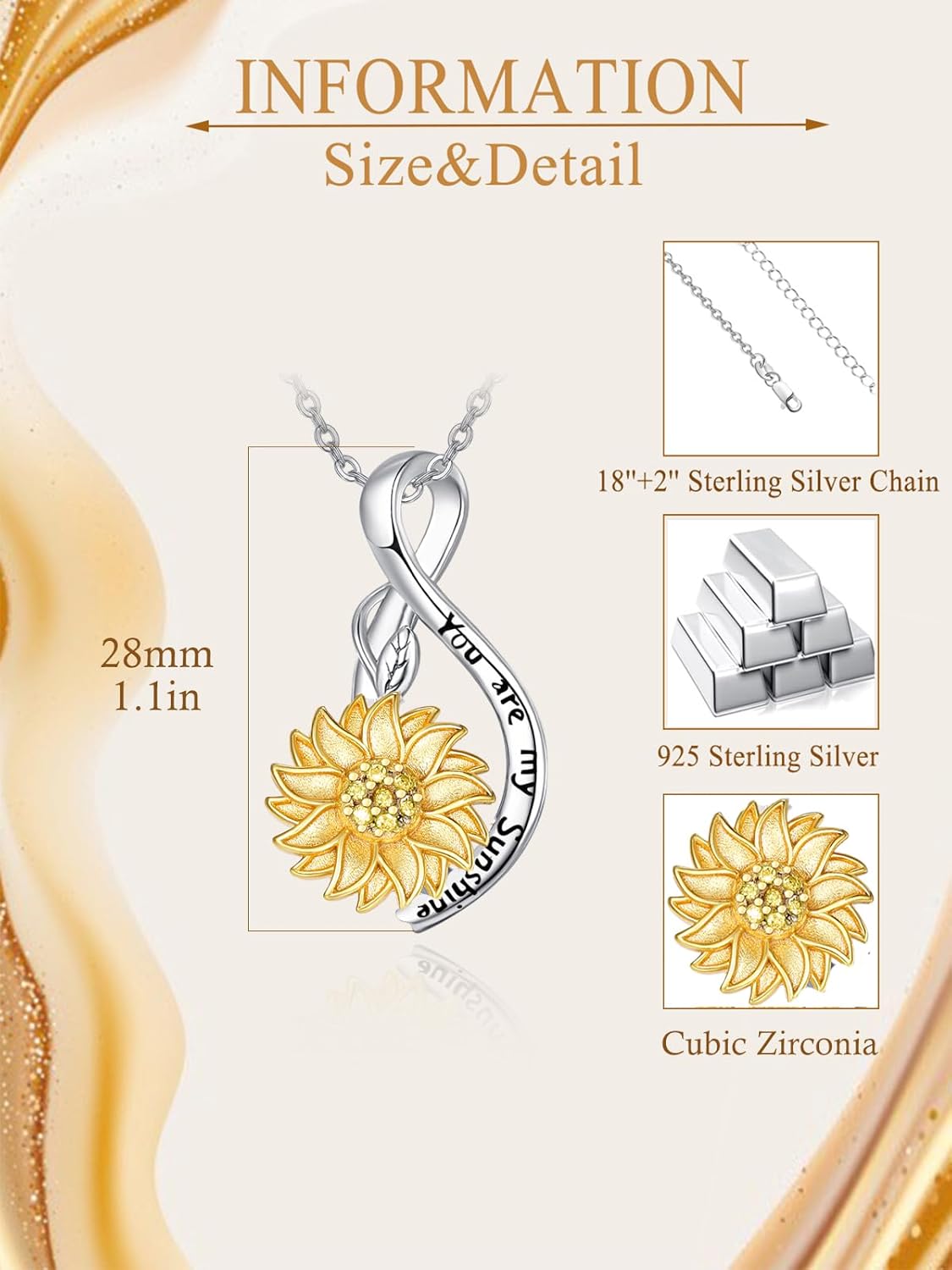 Daisy Sunflower Pendant Necklace for Women 925 Sterling Silver You Are My Sunshine Flower Necklaces Anniversary Christmas Birthday Jewelry Gifts for Mom Wife Daughter Her - Image 6