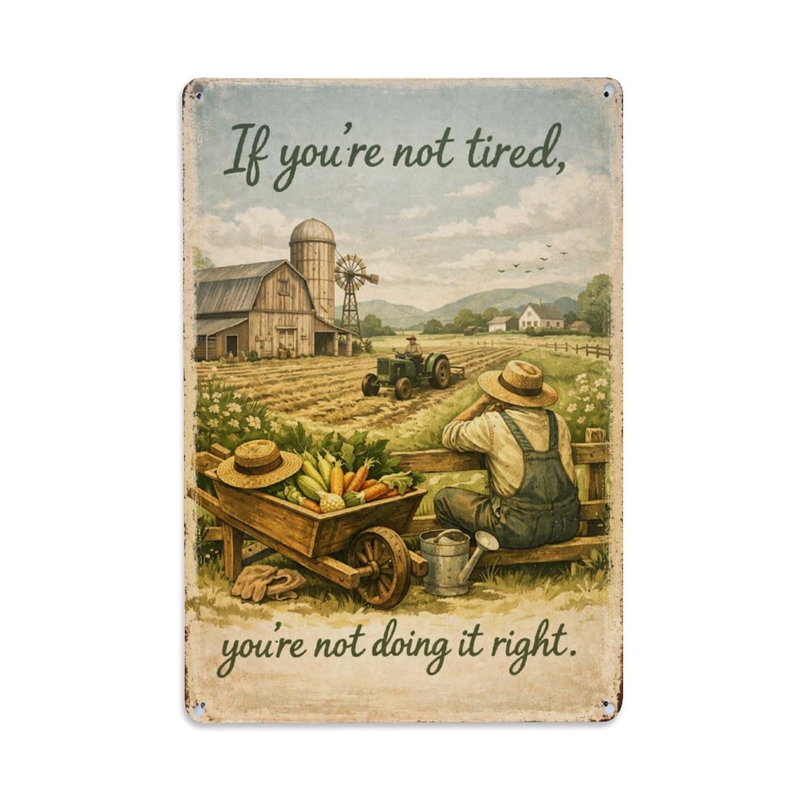 Jdfenggu Vintage Farm Harvest Scene Illustration Retro Metal Tin Sign, Metal Poster For Bar, Home, Man Cave, Kitchen, Laundry Room Art Decor 8X12 Inch