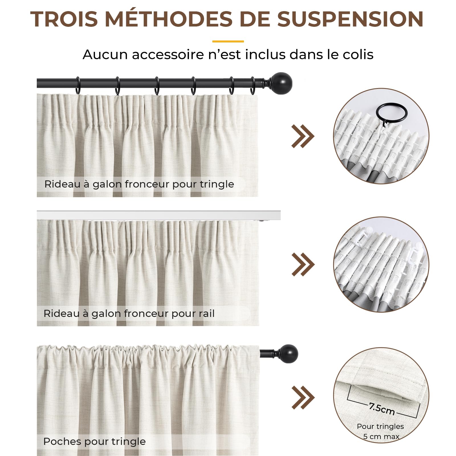 INOVADAY 100% Rideau Occultant Thermique 140 x 245 cm Lot de 2, Beige | Rideau Galon Fronceur pour Salon et Chambre, Isolant Anti Froid et Chaleur, Réduction du Bruit, Suspension Flexible, OEKO