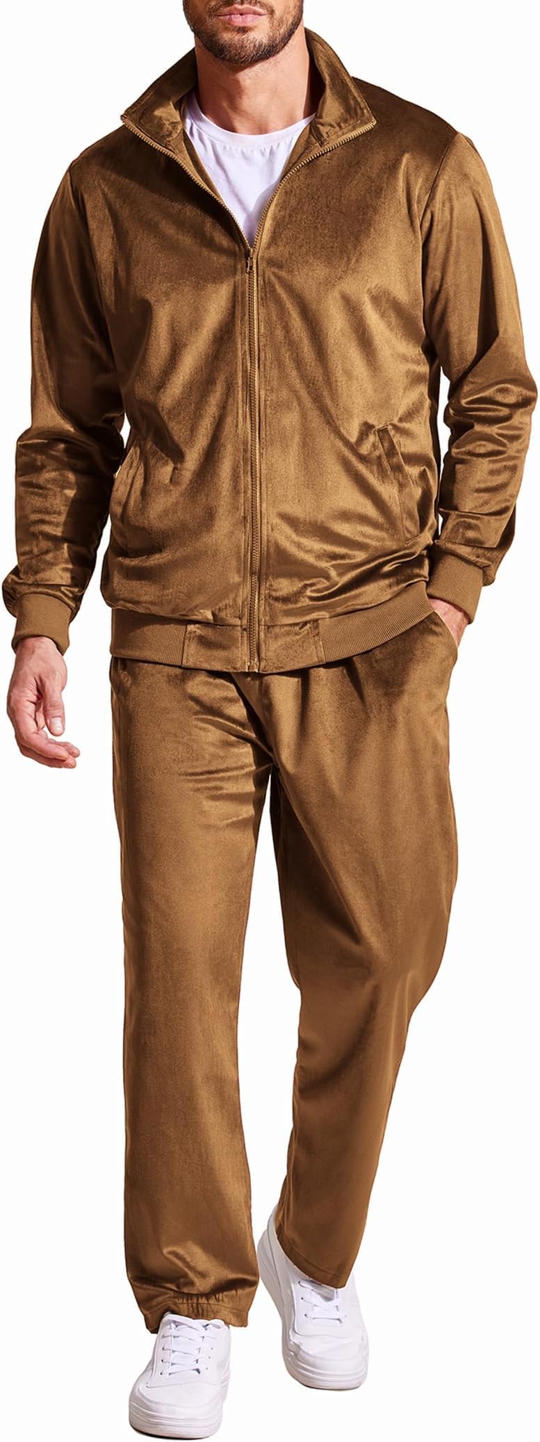 Velour Tracksuit for Men Full Zip Sweater Sweatpants with Pockets Long Sleeve Active Shirts for Men