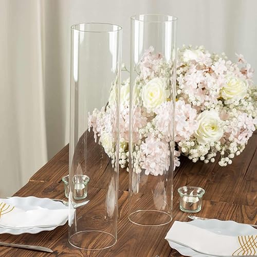 Miniatura 2 de Efavormart Paquete de 2  Portavelas Candelabro Transparente de 18", Pantalla de Vidrio para Vela, Pantalla de Vela Huracán de Extremo Abierto,