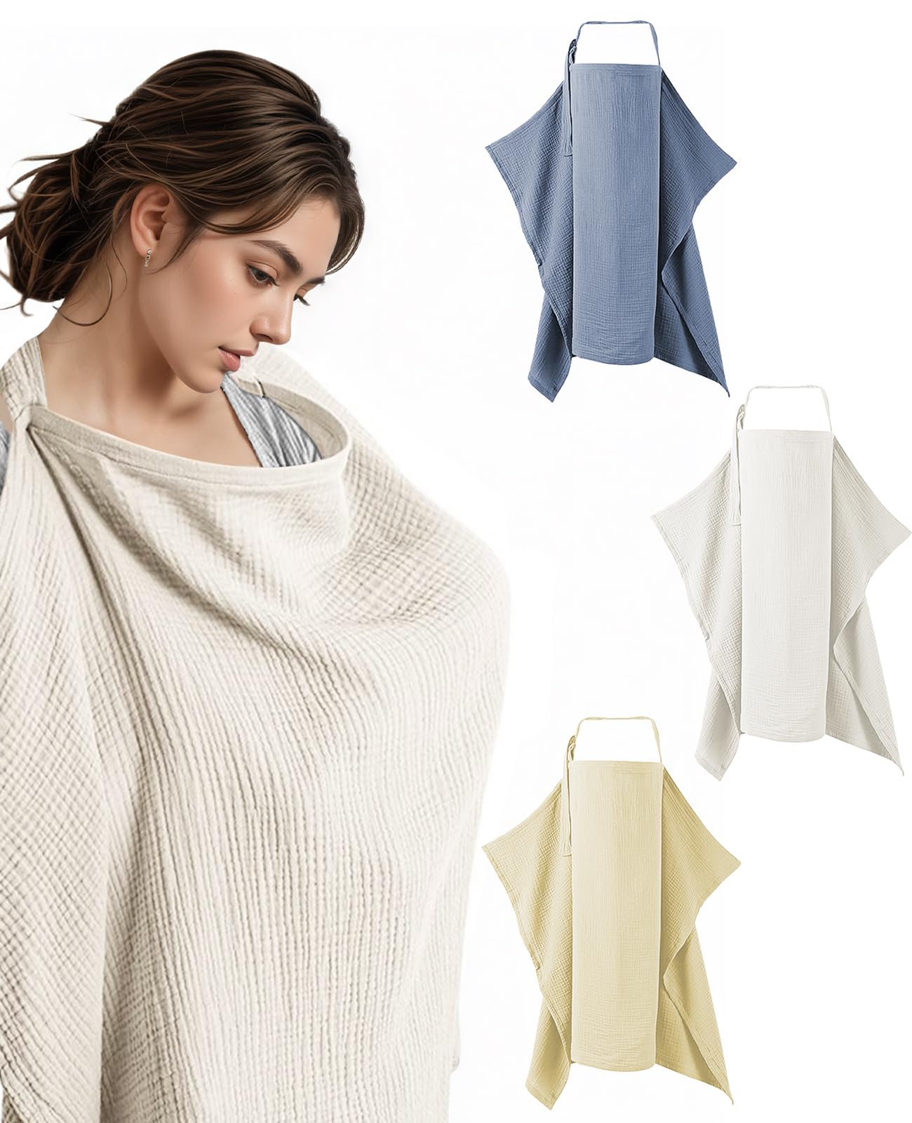 atnayo 3 Pcs Adjustable Strap Breast Feeding Cover for Mum Nursing Soft Breathable Cotton Breastfeeding Cover up (3 Colors)