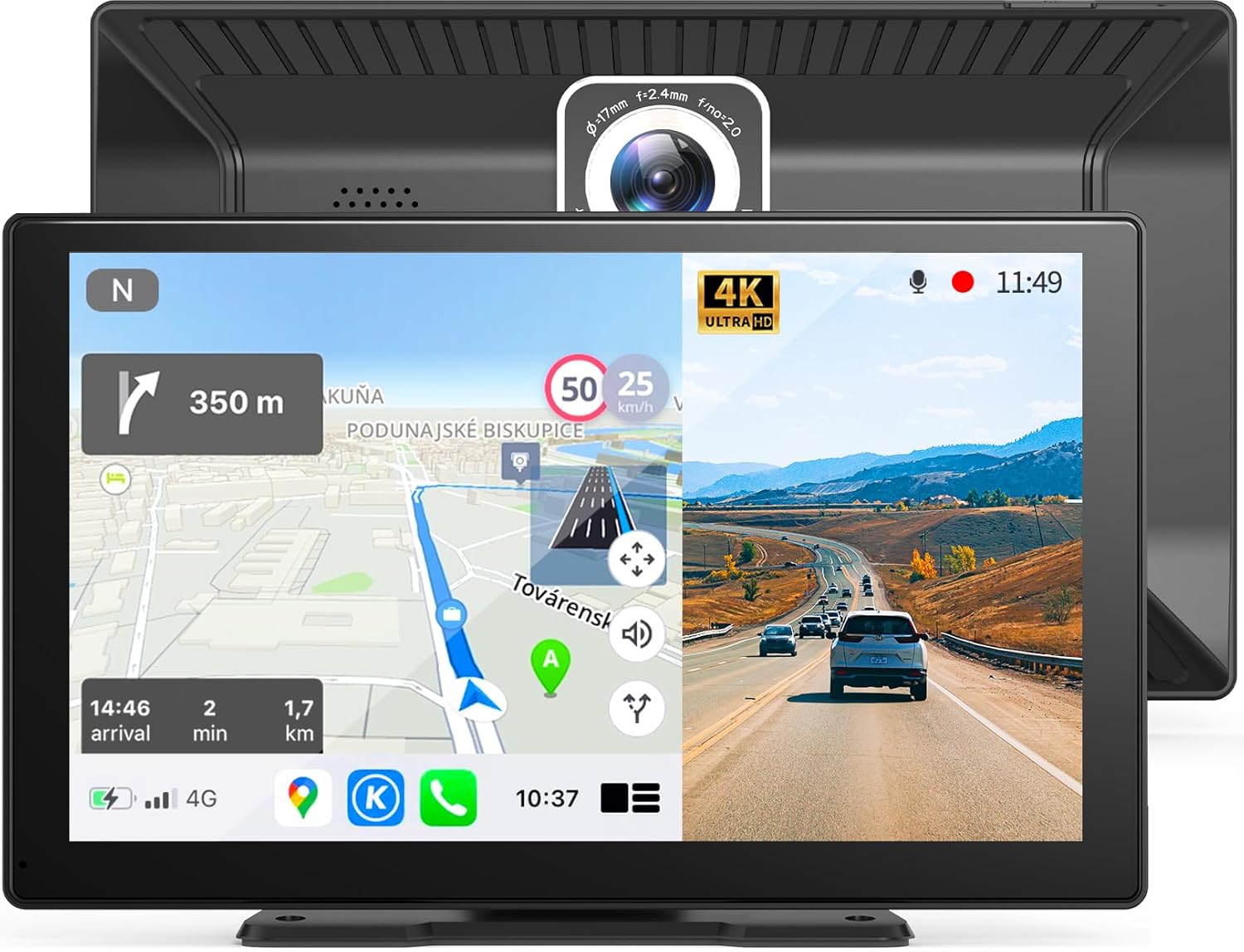 Imagebon 9-Inch Portable Car Display showing navigation and dash cam view