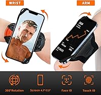 Vista 3 de Soporte de teléfono para correr, correa de muñeca de teléfono con rotación de 360° y desmontable, compatible con iPhone 16/15/13/XR, para Samsung