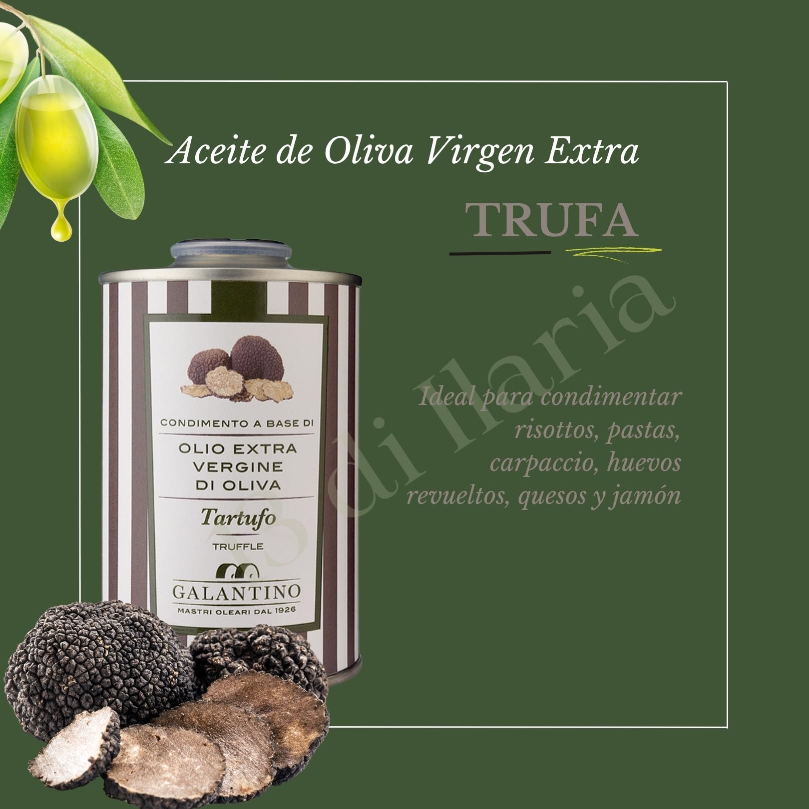 Aceite de Oliva Virgen Extra con Trufa Negra 250 ml | Lata Gourmet, Italiano Artesanal | Sabor Intenso y Elegante | Hecho en Puglia - 2