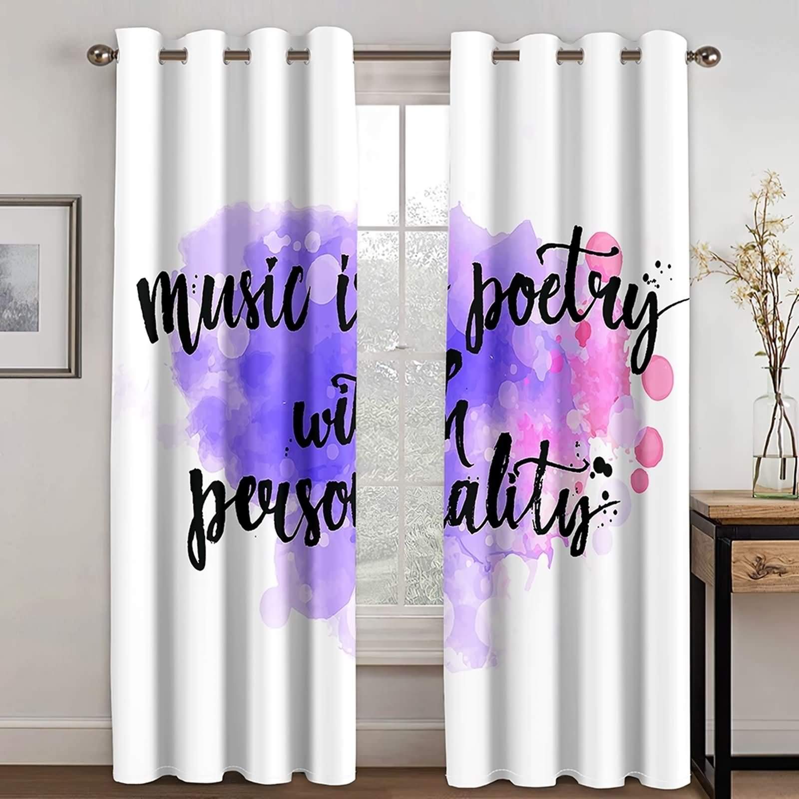 Rideau occultant motif musique personnalité violet rose noir KnSam