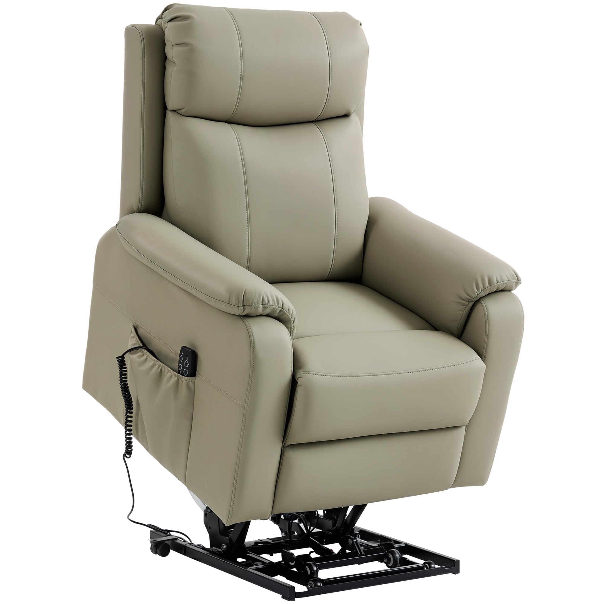 HOMCOM Fauteuil releveur électrique, Fauteuil Relax électrique, Double Moteur, Dossier inclinable, Coussin à Ressorts, Larges accoudoirs, Repose-Pied, roulettes, télécommande, Poches latérales, crème