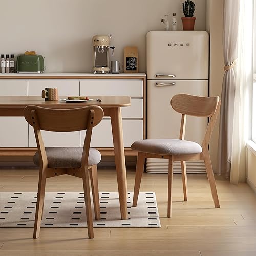 Sillas de comedor tapizadas 100% madera maciza, sillas de comedor modernas de roble de mediados de siglo con diseño de respaldo curvado con forma de