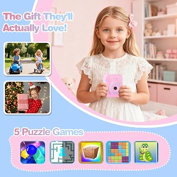 Kids Camera Instant Print Digital Camera with Thermal Paper, 1080P HD Video, Selfie Lens, 32GB SD Card, MP3 Player, Games Cool Birthday Gift for Boys & Girls Ages 3-12 (Pink)