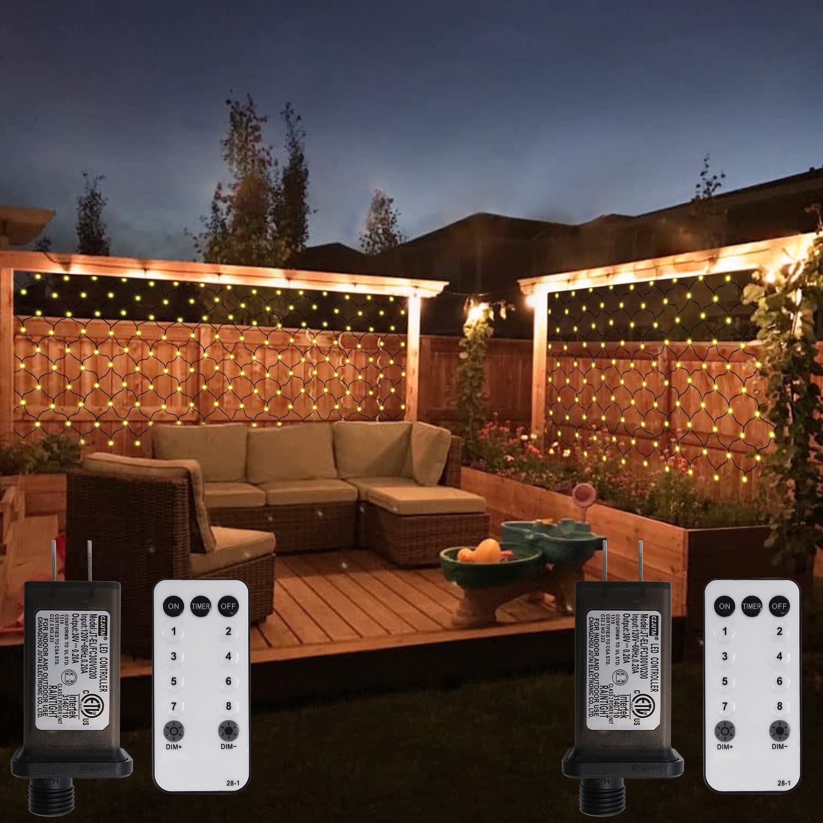 2 Pack Green Wire Net Lights Outdoor Mesh Lights Plug in, 9.8ft x 6.6ft 200 LED Christmas Twinkle Net Fairy Lights w/Remote for Curtain Bush Festivals Backdrops Holiday Christmas Decor (Warm White)