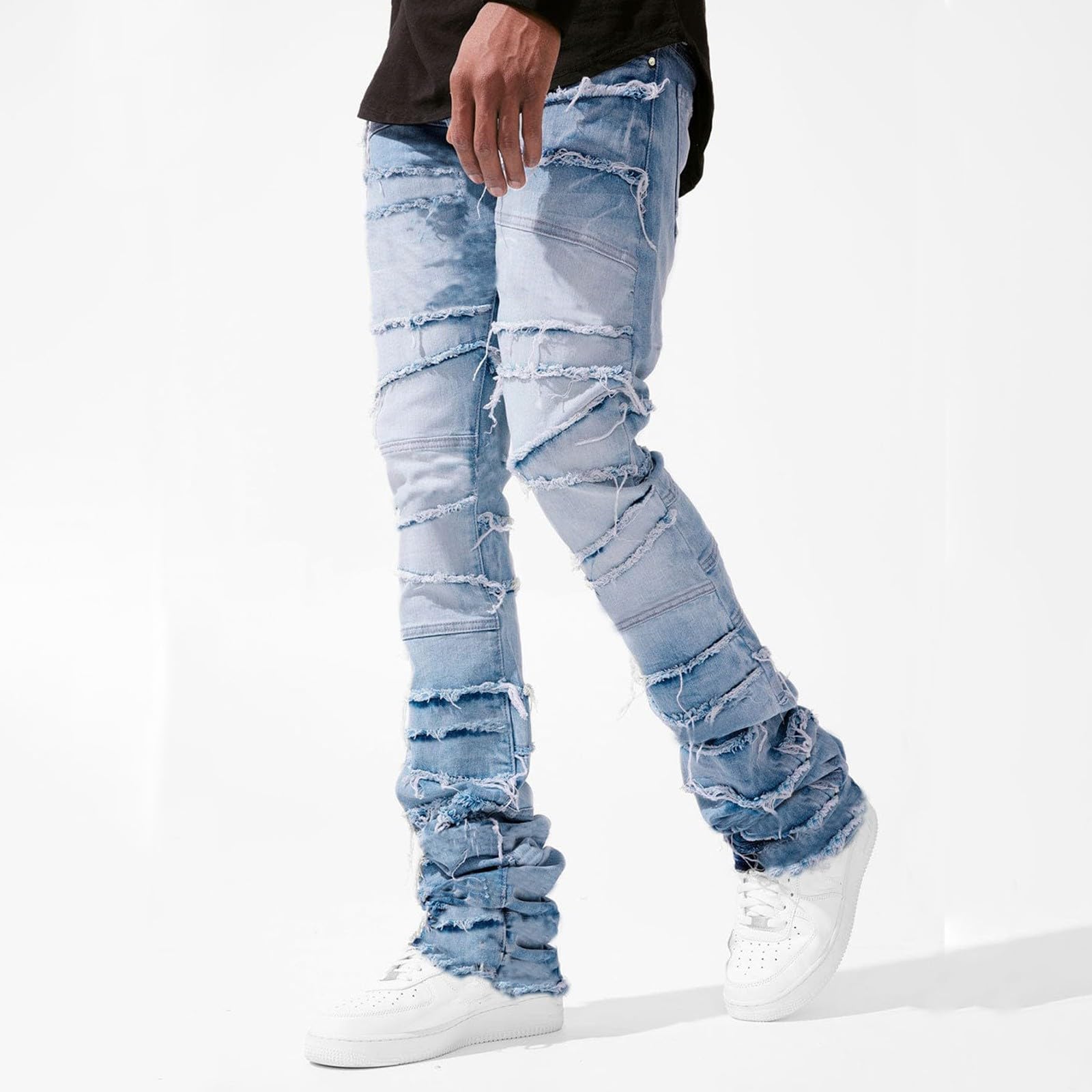 Genérico PantalóN Vaquero Hombre,Pantalones Vaqueros para Hombre Ajustados Ajustados Rotos Y Ajustados Pantalones Vaqueros Ajustados con Parches Pantalones Ajustados Ropa De Calle