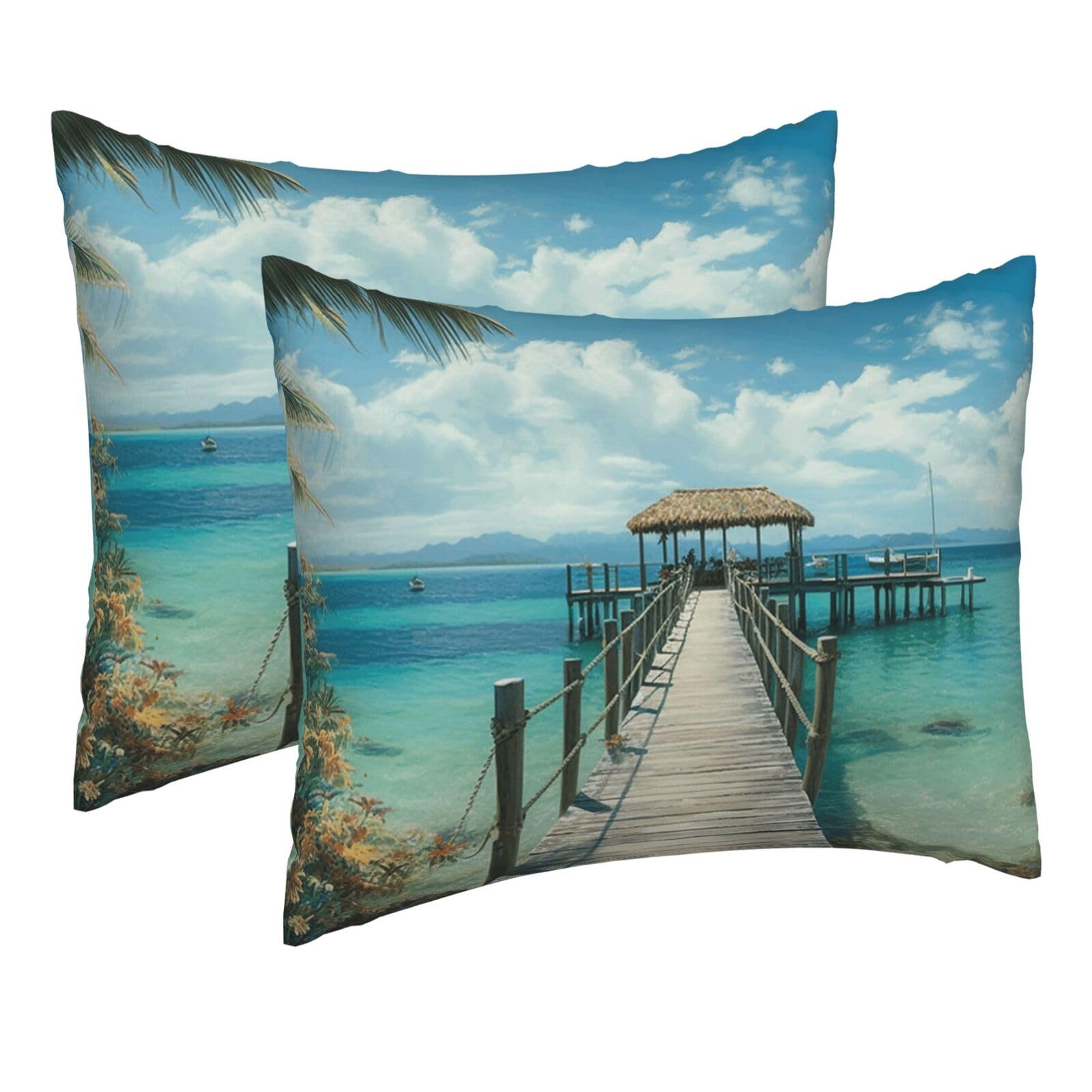 2 Pack Pillow Cases with Hidden Zipper, Soft Breathable Pillow Covers for Hair and Skin, Tropical pier Pillowcases 16"x20" Bed Pillow Protectors Cover for Sleeping Gifts