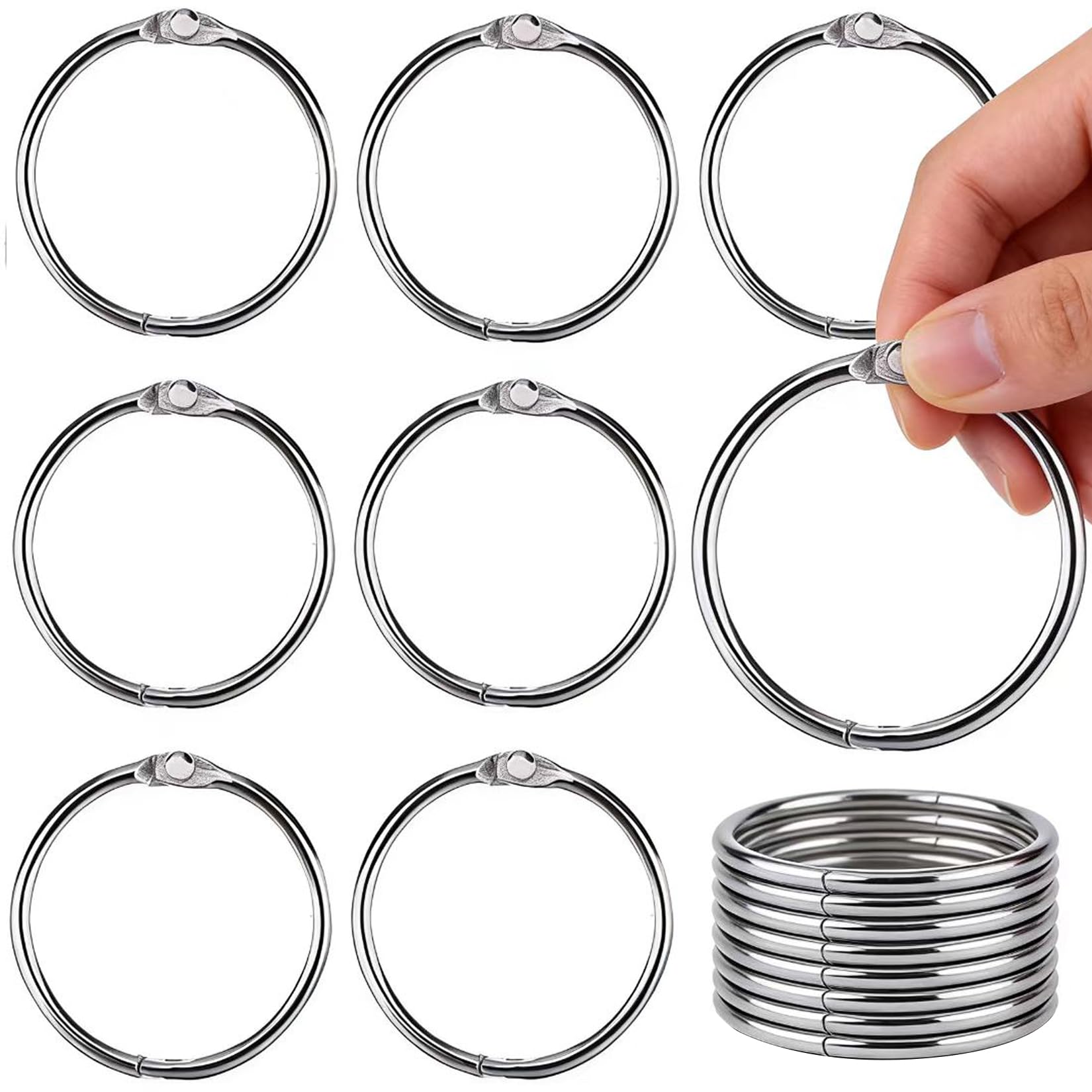 Loose Leaf Binder Rings Nickel Plated Book Rings Key Chain 3.5 Inches(8 Pack)