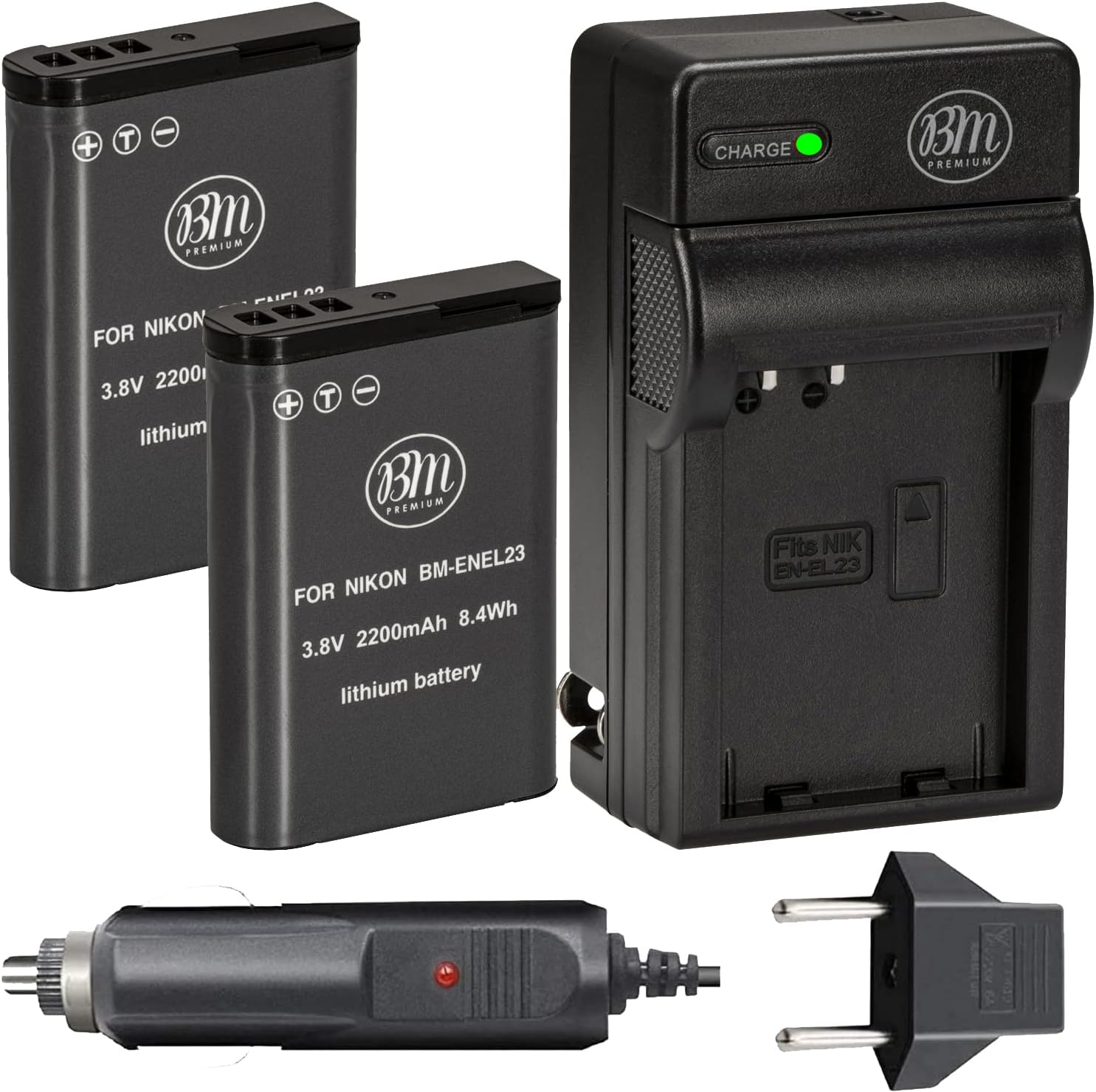 BM Premium 2 Pack of EN-EL23 Batteries and Battery Charger for Nikon Coolpix B700, P900, P600, P610, S810c Digital Camera