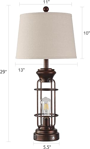 Miniatura 7 de Juego de 2 lámparas de mesa para sala de estar, lámparas de granja de 29.3 pulgadas para mesita de noche con puertos USB C+A, lámparas táctiles para