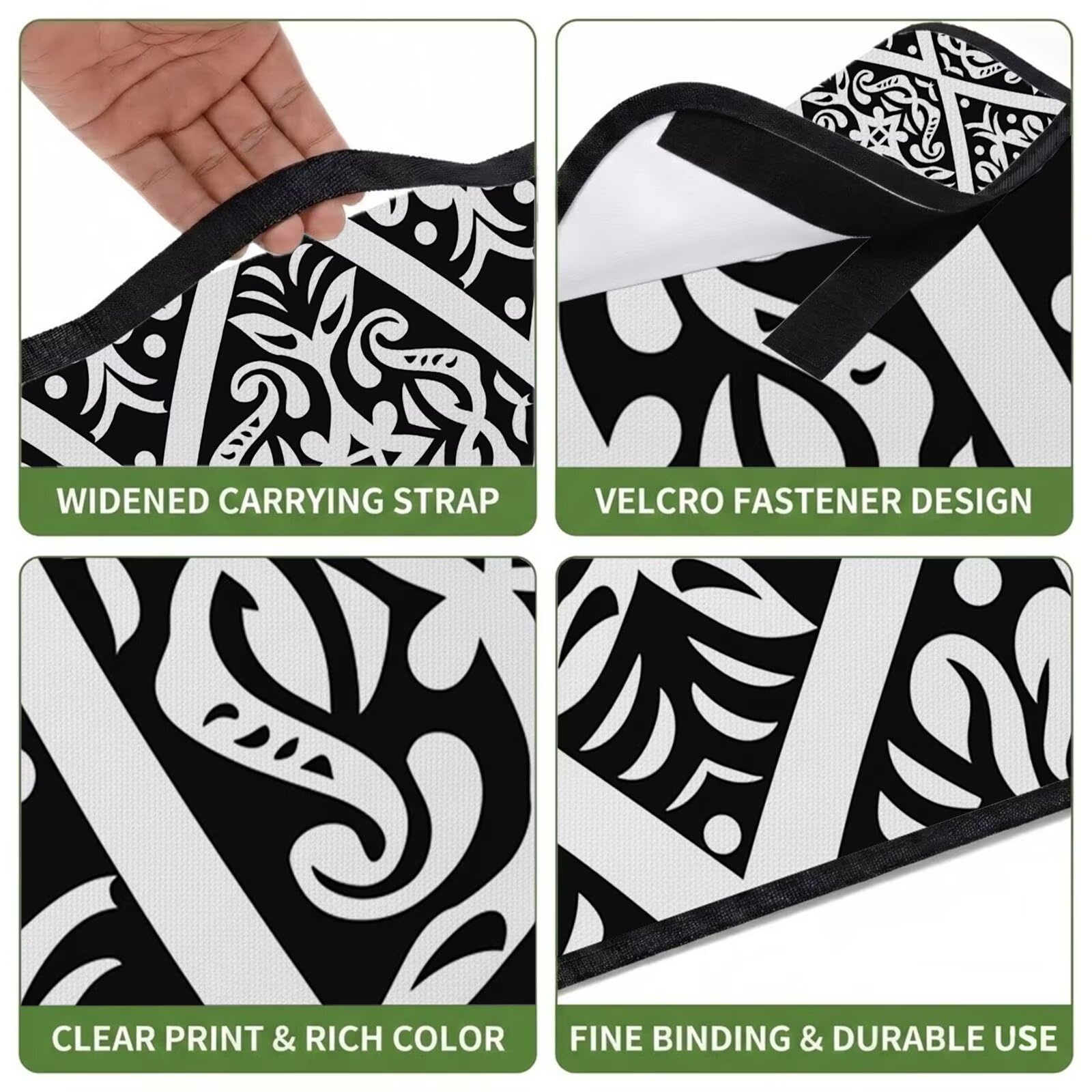 Couverture Pique Nique Grande 200x300cm,Outdoor Couverture Imperméable,Pliable Tapis de Plage Dos en PVC,Picnic Blanket pour Camping Accessoires,Jardin,Parc,Famille - Noir,Blanc,géométrie (2) UZ-866