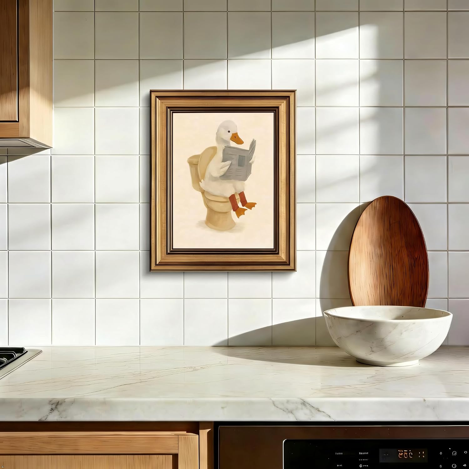 Vintage Gold Framed Canvas Wall Art, Duck Bathroom Prints Decor, 8x10Inch image 2