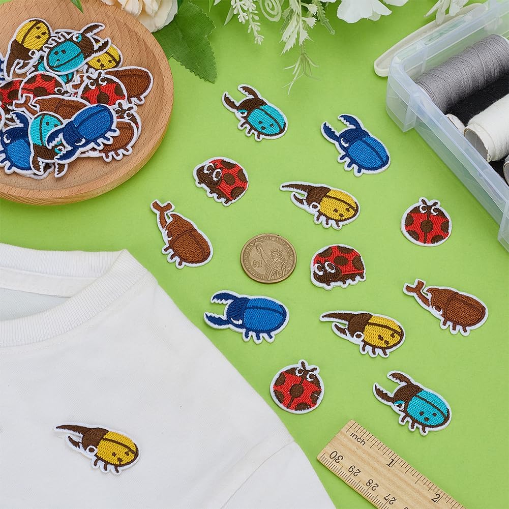 FINGERINSPIRE 30pcs Beetles Embroidery Patch 6 Styles Small Animals Embroidered Appliques Self-Adhesive Ladybugs Embroidery Patch for Hats Shoes Backpacks Jackets Jeans DIY Clothing Decoration