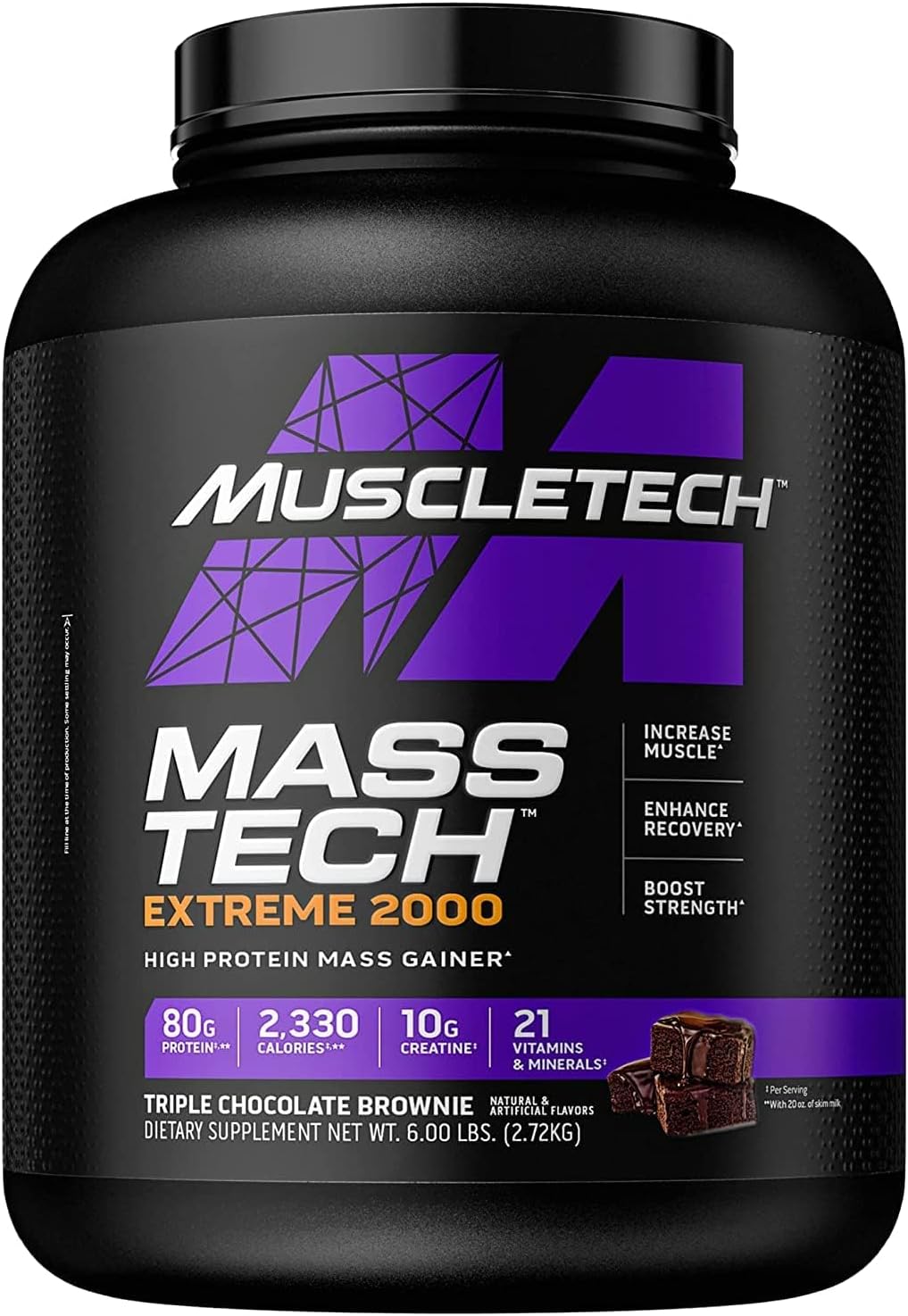 Muscletech High-Protein Mass Gainer Triple Chocolate Brownie, 6LB - Mass Tech Extreme 2000 Mass Gainer Protein Powder Supplement - Weight Gainer for Increase Muscle, Enhanced Recovery &amp; Strength