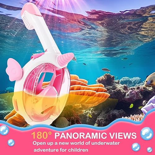 Miniatura 2 de Máscara de esnórquel para niños de cara completa, equipo de esnórquel para niños, máscara de buceo con vista panorámica de 180, juego de esnórquel
