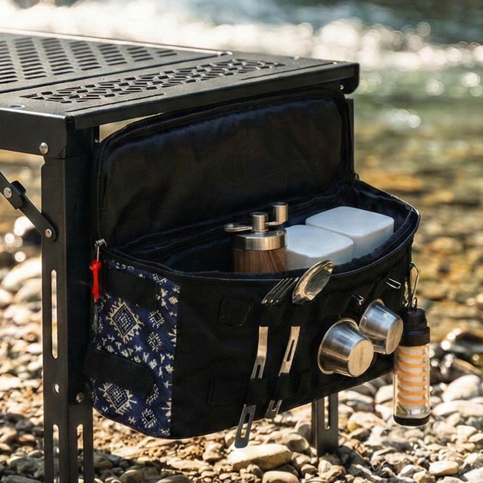 Qianly Camping Bolsa Lateral IGT para Mesa Bolsa Colgante Accesoria Portátil con Diseño Resistente al Agua y Gran Capacidad en Oxford con Asa Adecuada para