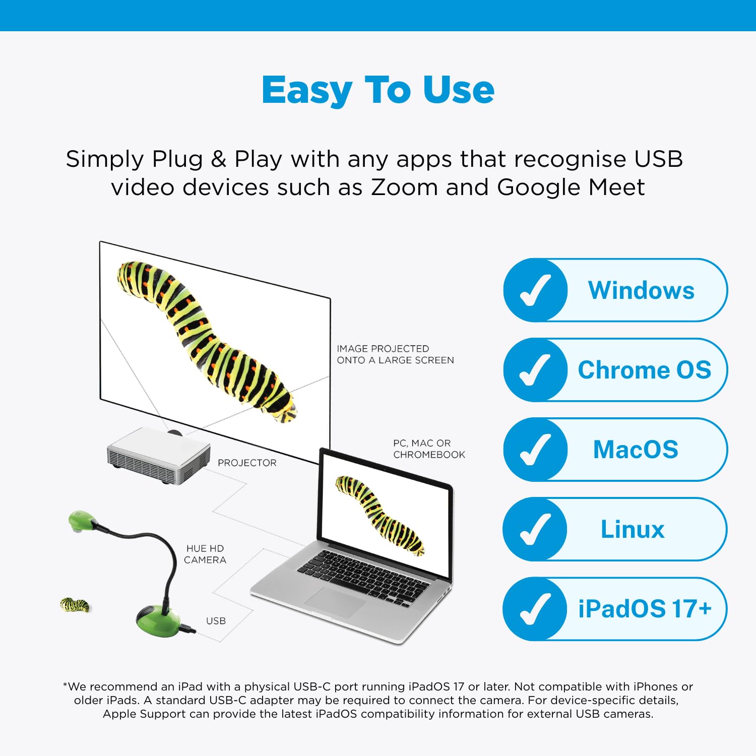 HUE HD : Caméra USB et Visualiseur Portable (Vert) avec Étui de Transport