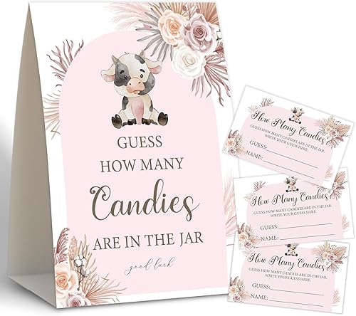 Miniatura 1 de Juego de ducha de vaca boho, adivina cuántos dulces, juegos de baby shower, juegos de ducha de boda, decoraciones de baby shower, género neutro,