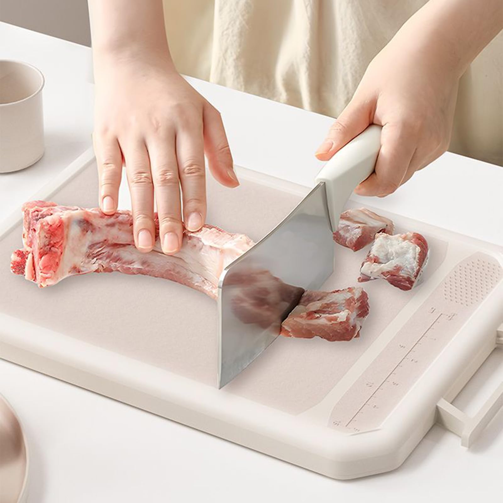 Doppelseitiges Schneidebrett mit beigefarbenem Rand, Schneidebrett aus Edelstahl und Kunststoff-Schneidebrett für Obst, Fleisch, Saftrillen-Design, Schneidebrett, spülmaschinenfest (40,6 x