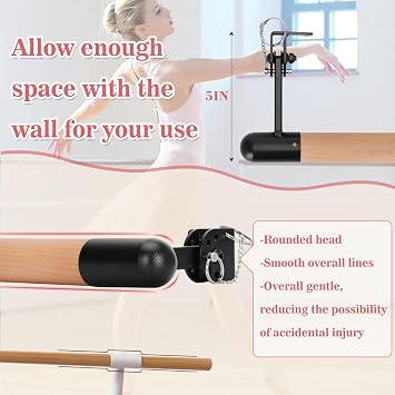 P Polerden Wall-Mounted Beech Wood Ballet Bar 6 Feet, Adjustable Wood Ballet Bar,Ballet Barre for 2 People, Traditional Wooden Ballet Barre System for Home Barre Workout Equipment