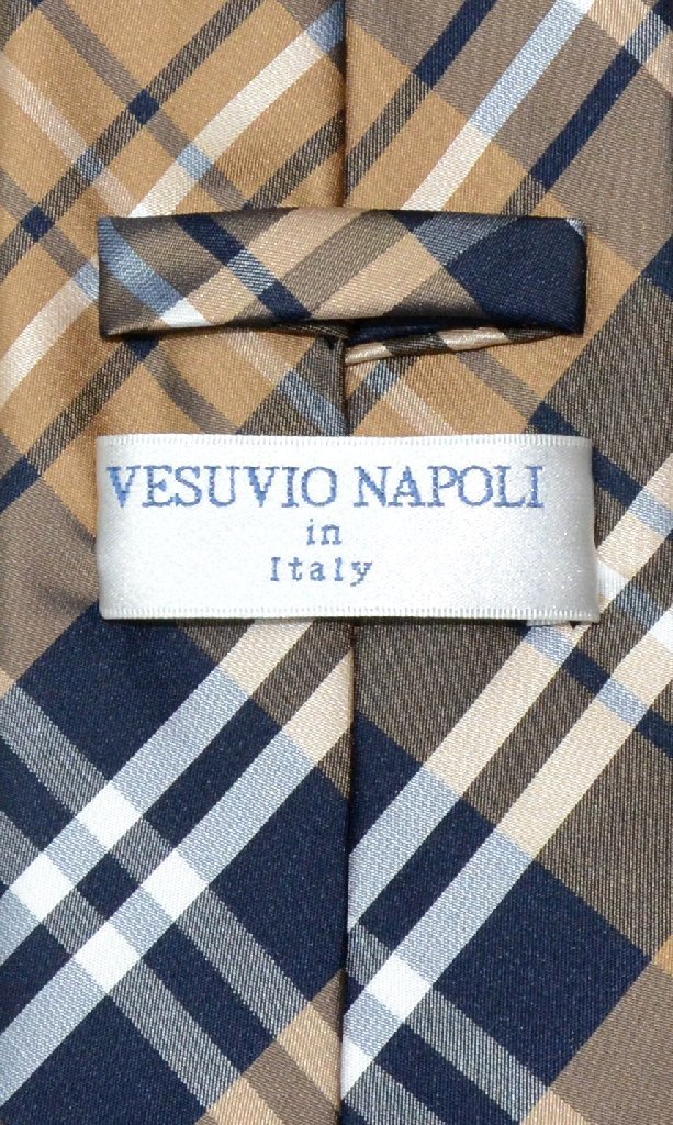 Vesuvio Napoli NeckTie Navy Brown White PLAID Design Men's Neck Tie