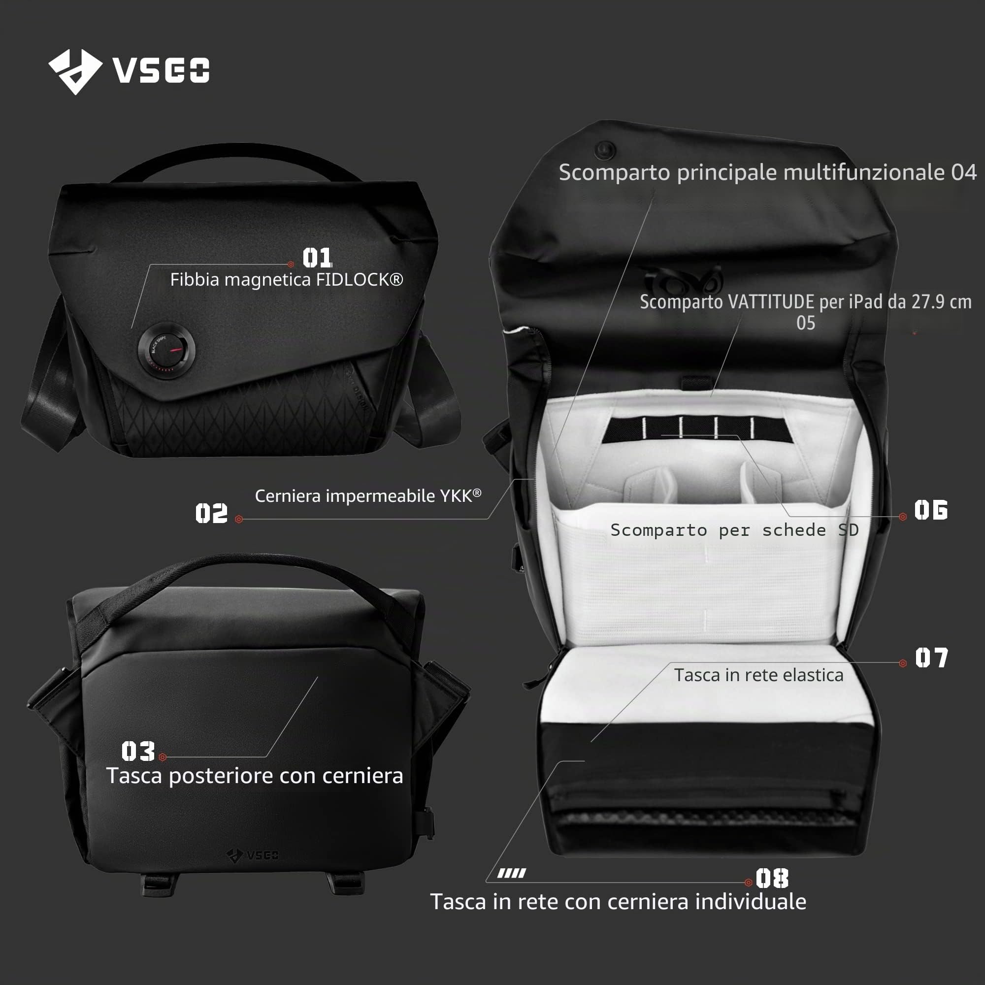 VSGO Borsa fotografica professionale borsa a tracolla micro fotocamera reflex fotocamera digitale drone attrezzature fotografiche (6L)