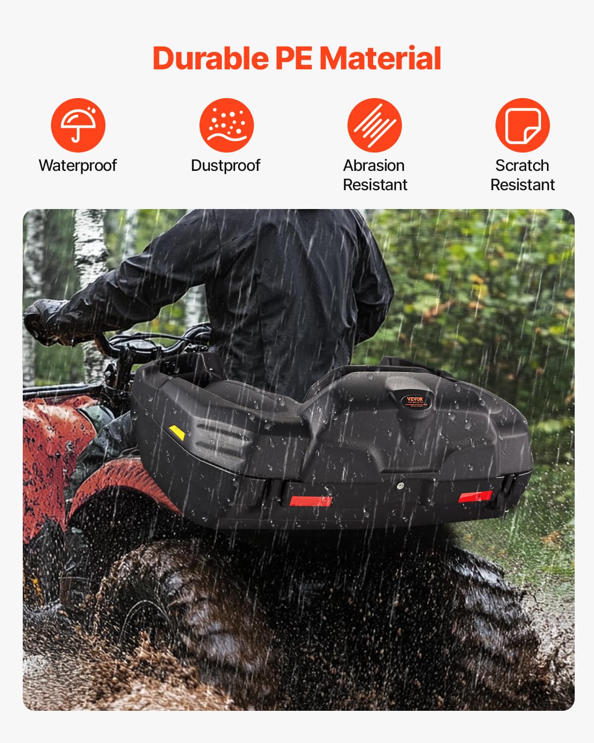 VEVOR Tylny schowek ATV i leżak, 95 l ATV Cargo Box z siedziskiem i oparciem, wodoodporny LLDPE i zamykany, pasuje do większości quadów z tylnym bagażnikiem, kompatybilny z pojazdami UTV, Can-Am