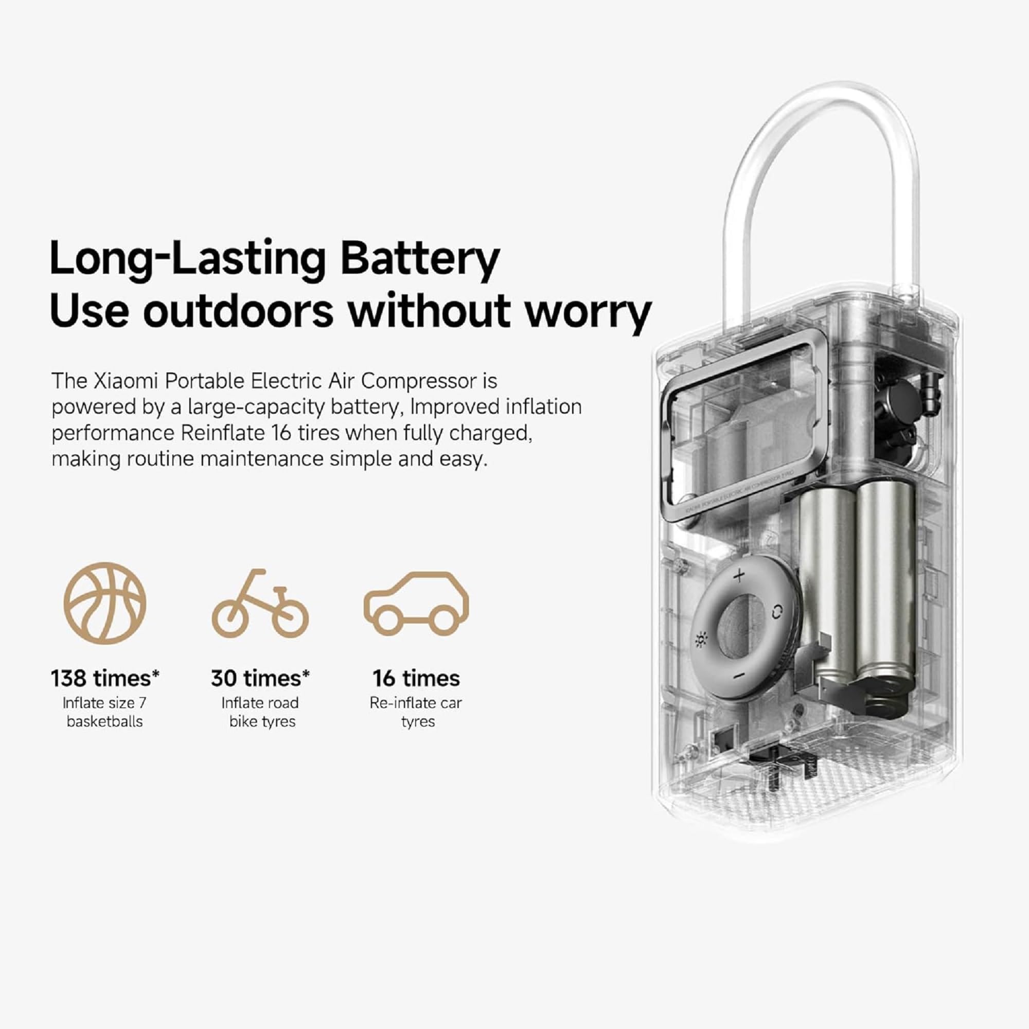 Xiaomi 2 Compresseur d'air électrique portable sans fil 150 PSI avec écran LCD de pression précise, pompe à air de 20 000 mAh pour voiture, vélo, moto, boule