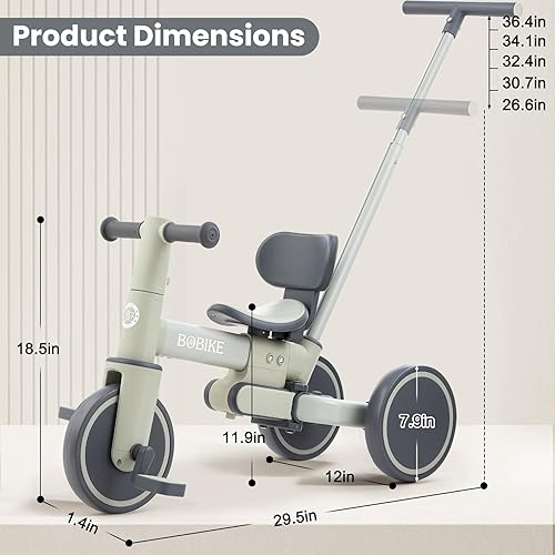 Miniatura 5 de Bobike Triciclo 5 en 1 para niños pequeños de 18 meses a 5 años, bicicleta para niños pequeños, triciclo para niños con mango de empuje y respaldo,