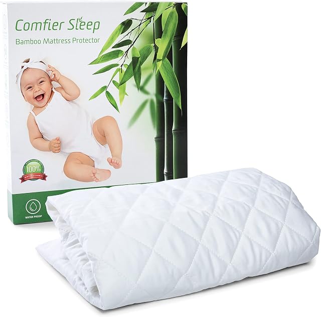 Cot Bed Mattress Protector 100% Waterproof Quilted 140x70cm Super Soft Bamboo Cot Mattress Protector (70x140cm) Breathable non-noisy Anti bacterial and Fully Fitted Waterproof Cot Sheet Cot Cover