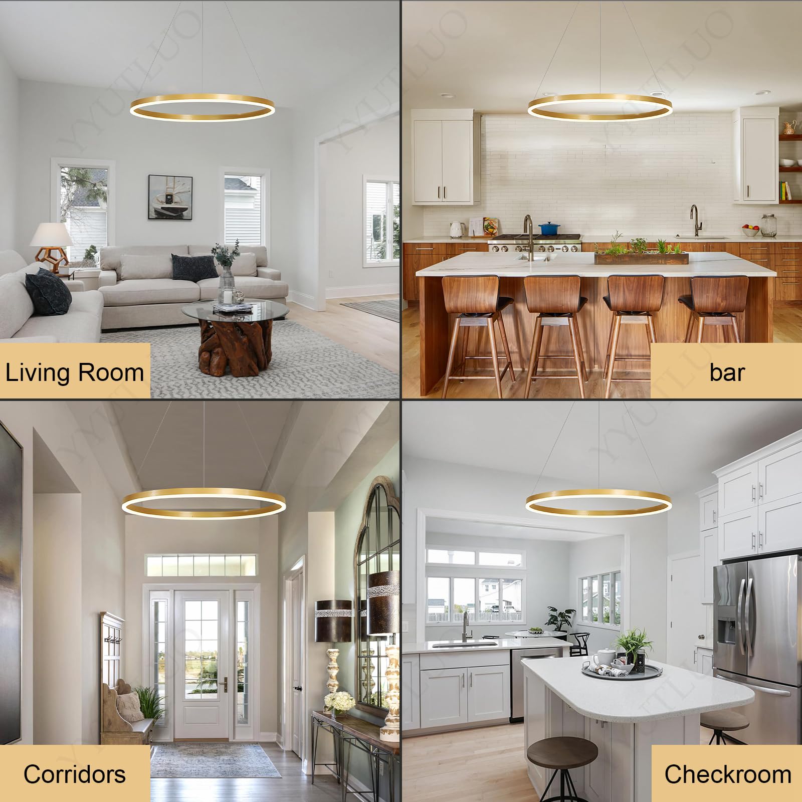 Lámpara colgante LED Moderna regulable con función de Memoria, diseño de anillo Negro de altura Ajustable para Sala de estar, comedor, dormitorio, cocina, iluminación Interior (40