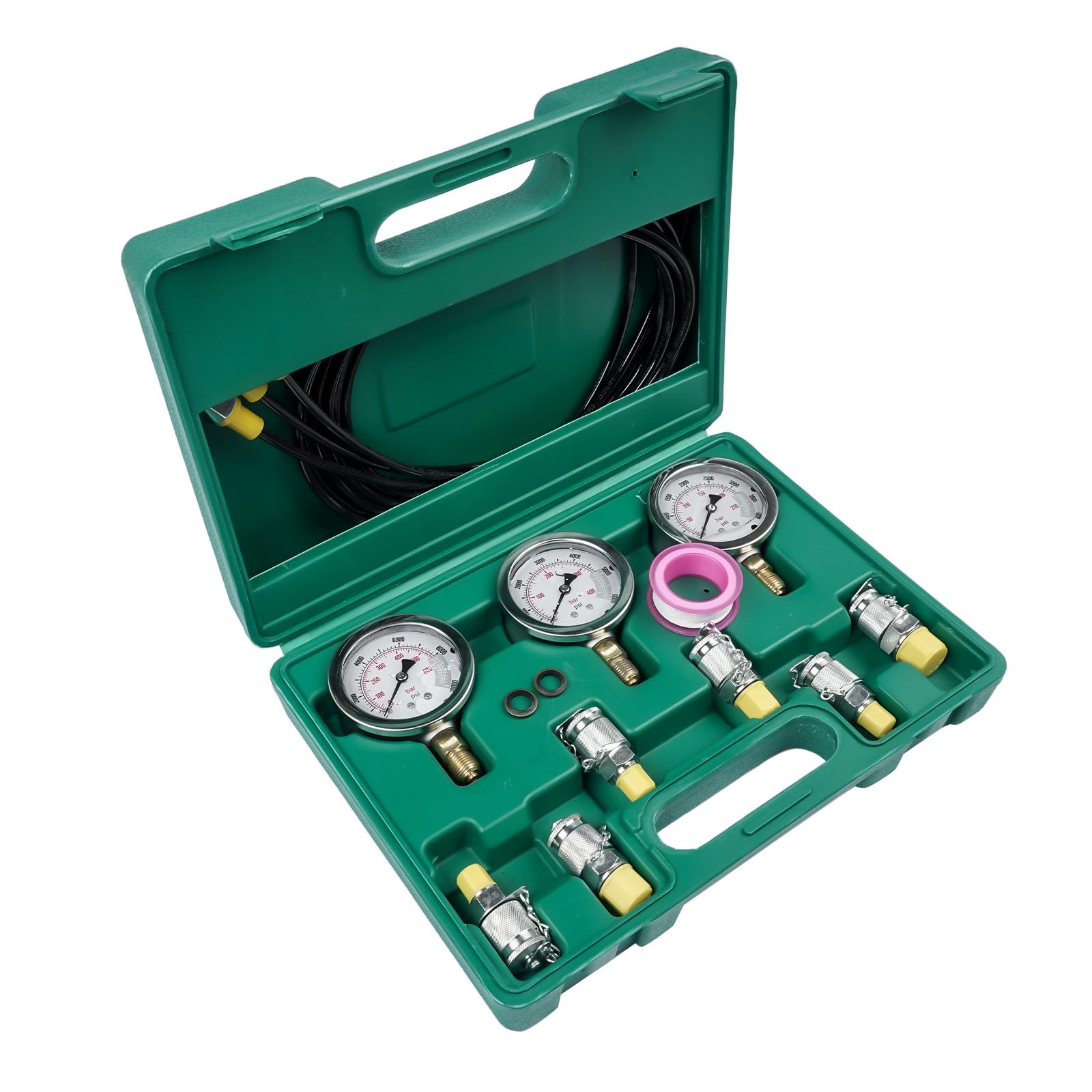 Hydraulic Pressure Test Kit 25/40/60MPa mit 6 Kupplungen, 304 Edelstahl Hydraulik-Messgeräte-Set für Bagger & Baumaschinen, inklusive Schlauchkupplungen und Messgerät für Hydraulik-Testgeräte