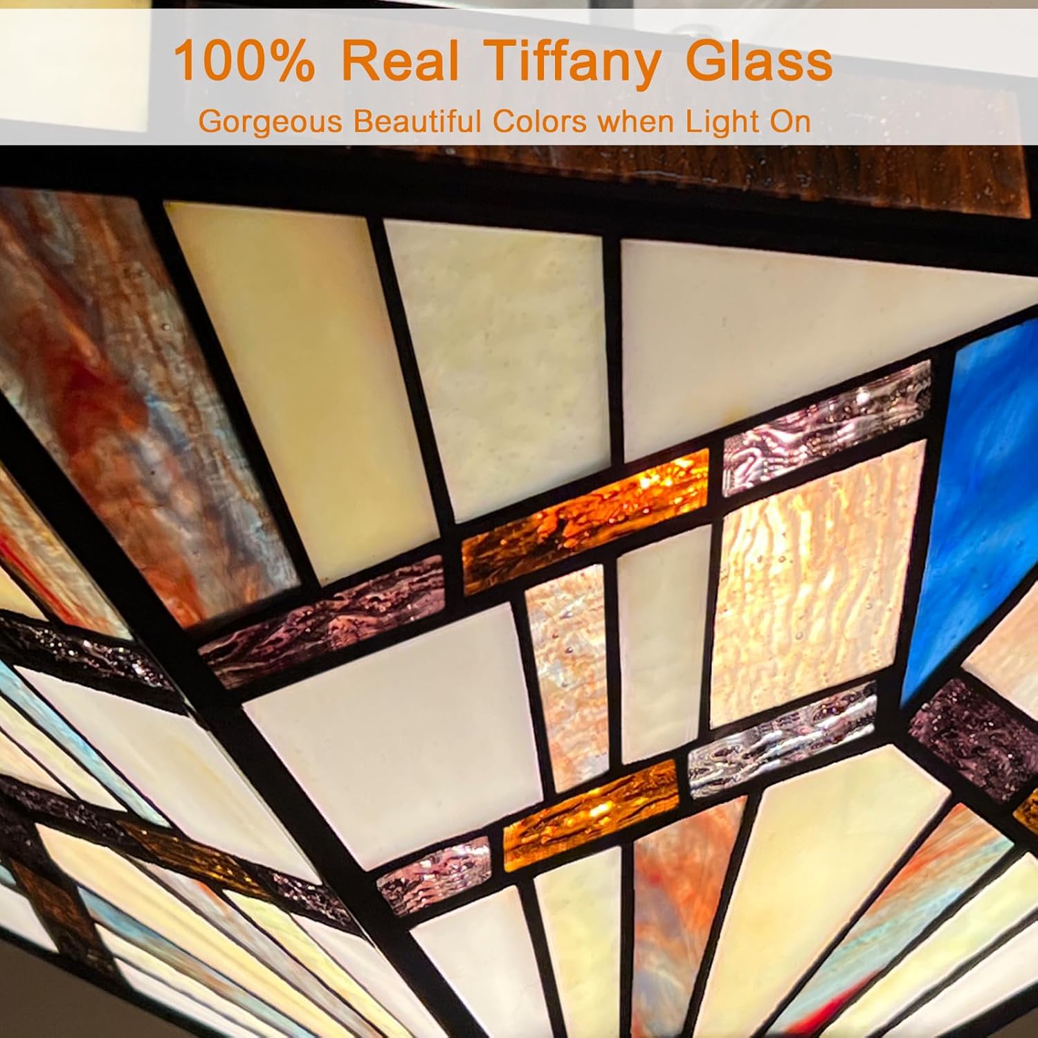 Capulina Tiffany Lamp Stained Glass Semi Flush Mount Ceiling Light 2-Light 14 Inches Wide Cream Amber Antique Tiffany Style Ceiling Lamp for Home Kitchen Porch Entryway Bathroom Hallway