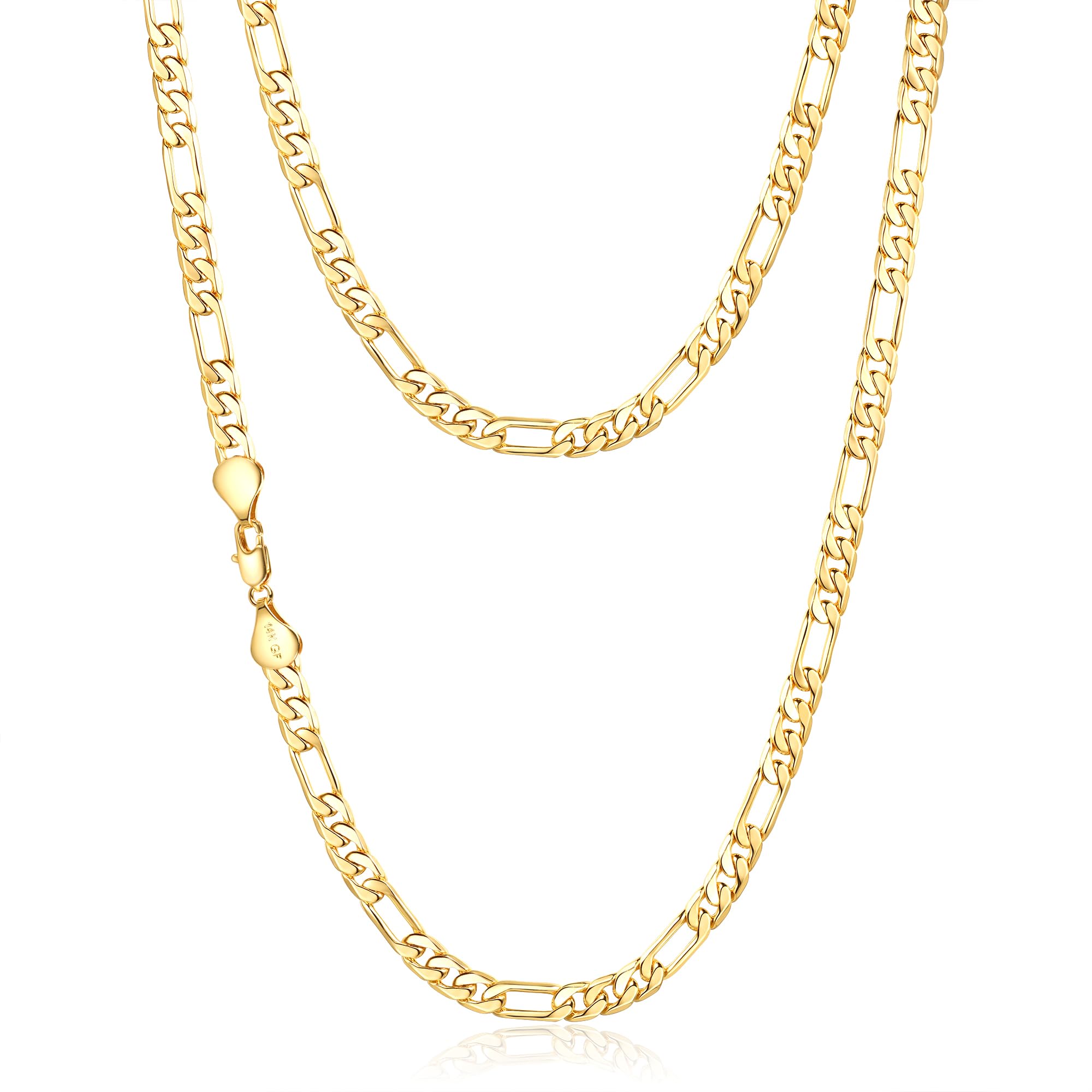 6mm Gold Figaro Link Chain Necklace 14K Gold Filled