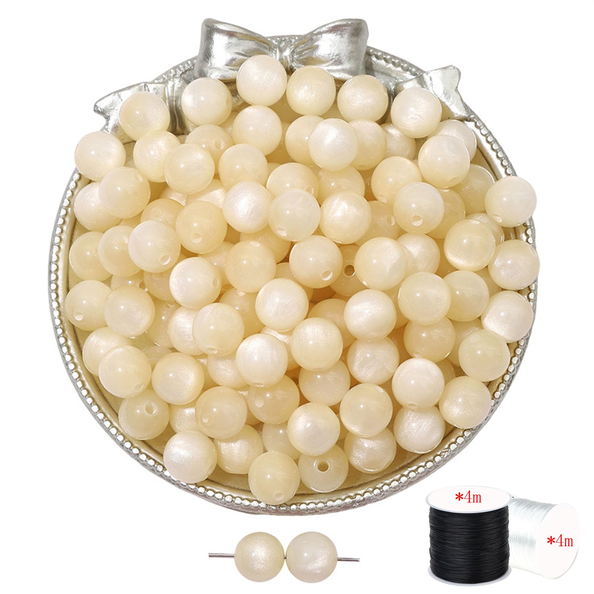 ftiemlovde 60 Large 8mm Beige Beads Bracelet Making Kit