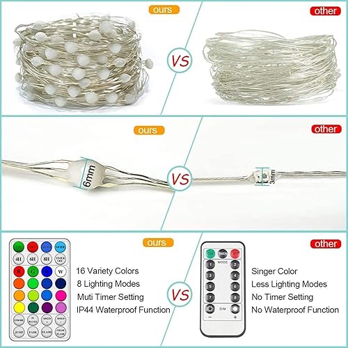 Vista 78 de Paquete de 4 100 luces LED que funcionan con pilas, con control remoto, luces parpadeantes impermeables de 33 pies con temporizador y 8 modos